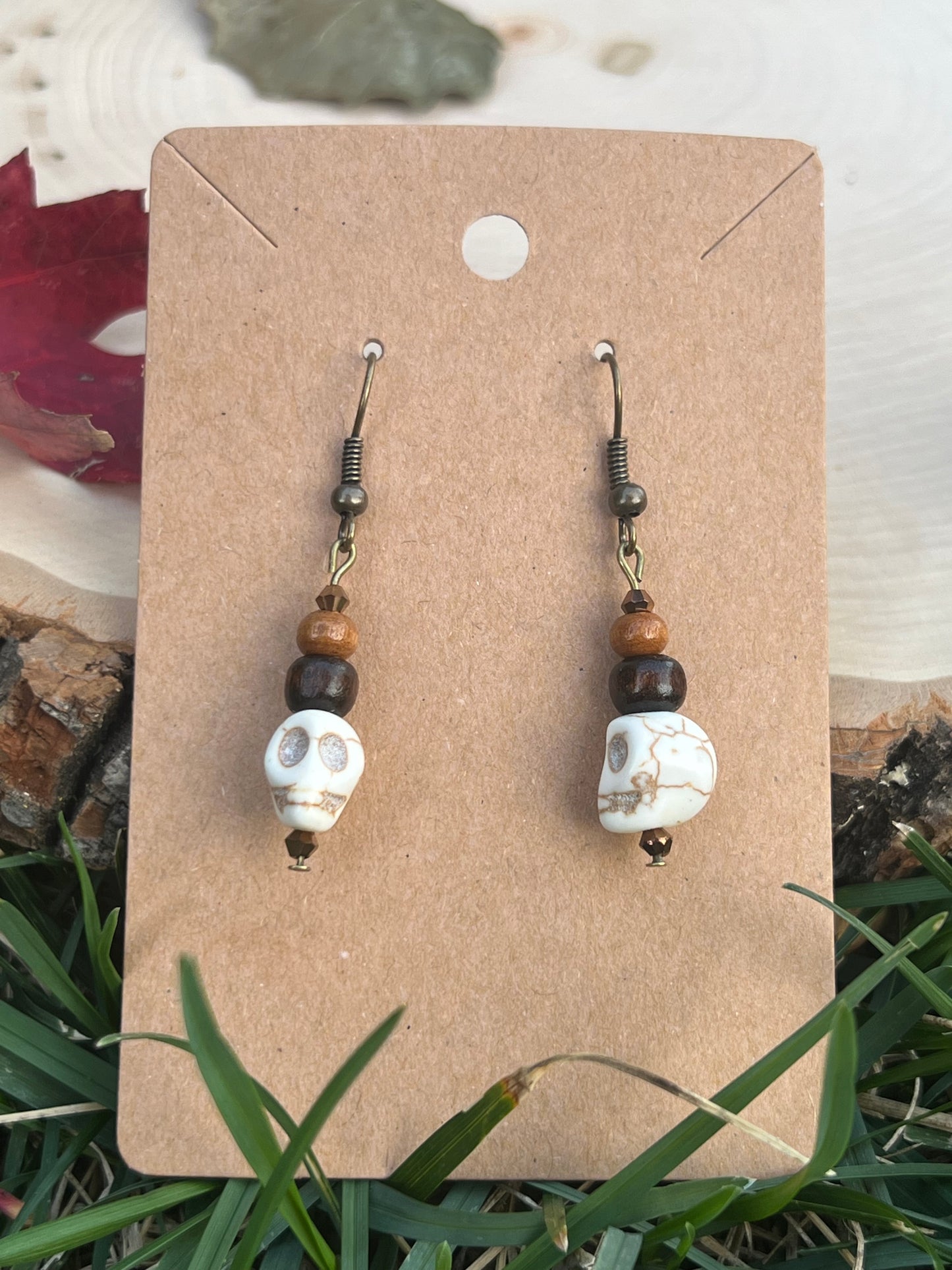 Brown and White Skull Earrings