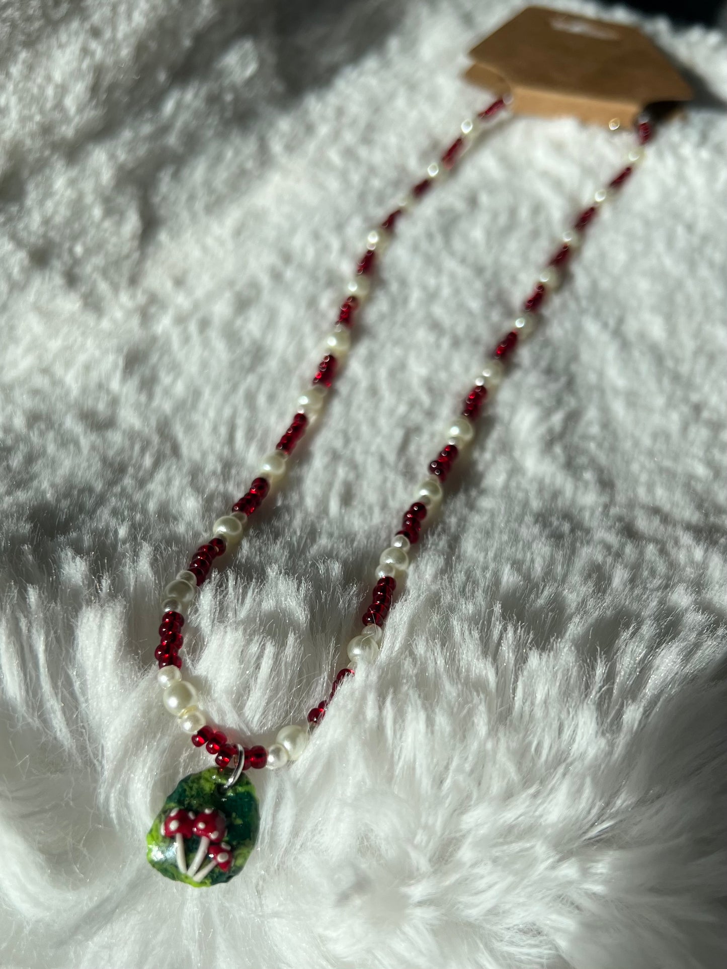 Clay Pendent Beaded Mushroom Necklace