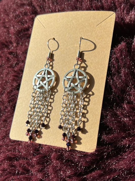 Silver Pentagram Dangle Earrings