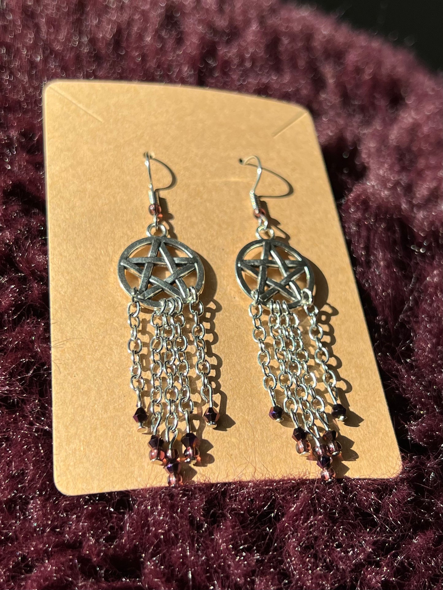 Silver Pentagram Dangle Earrings