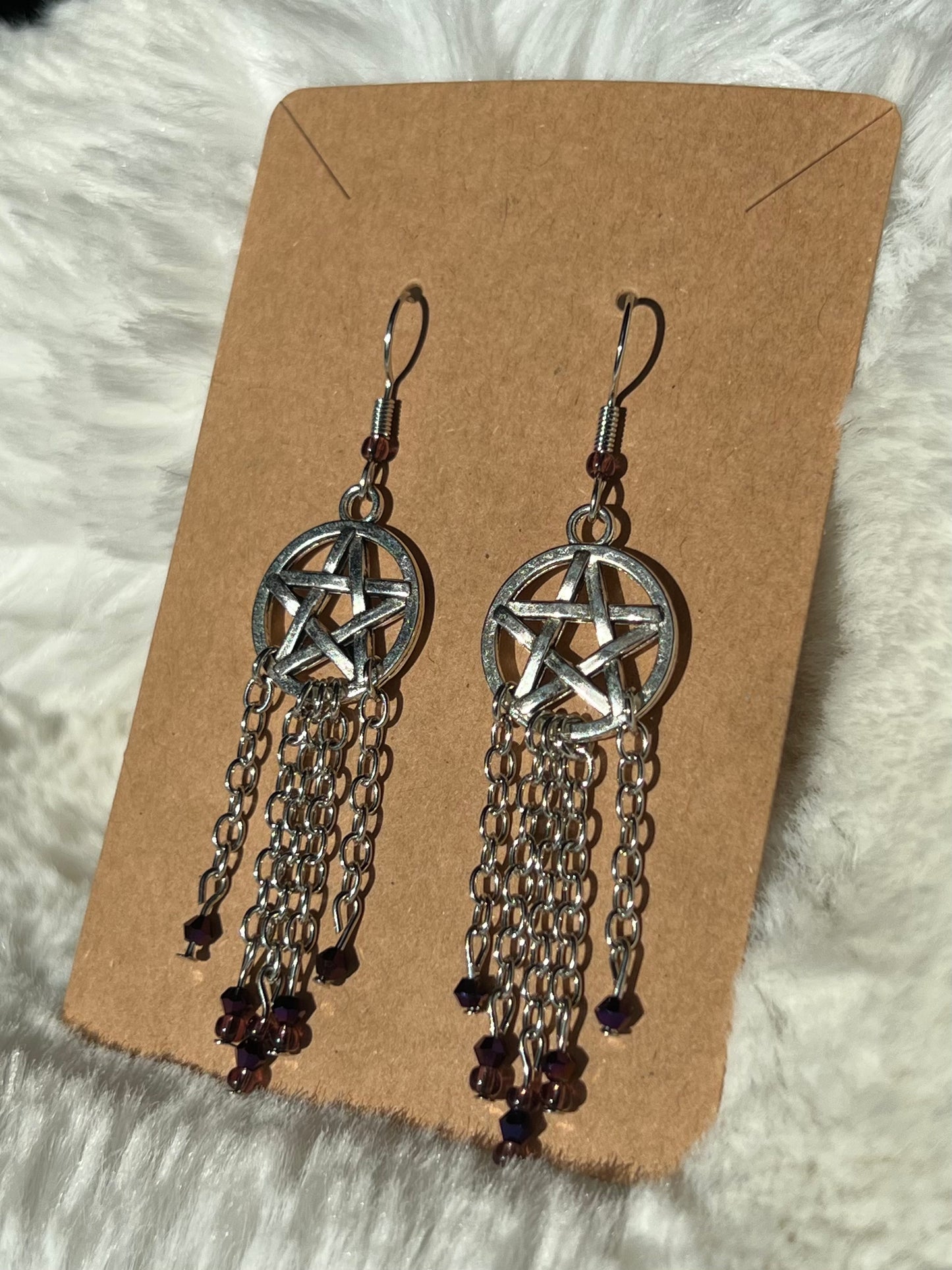 Silver Pentagram Dangle Earrings
