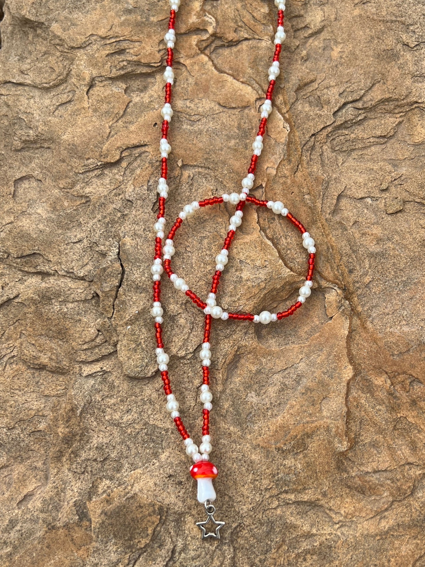 Beaded Mushroom Necklace & Bracelet