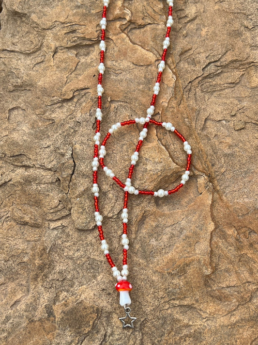 Beaded Mushroom Necklace & Bracelet