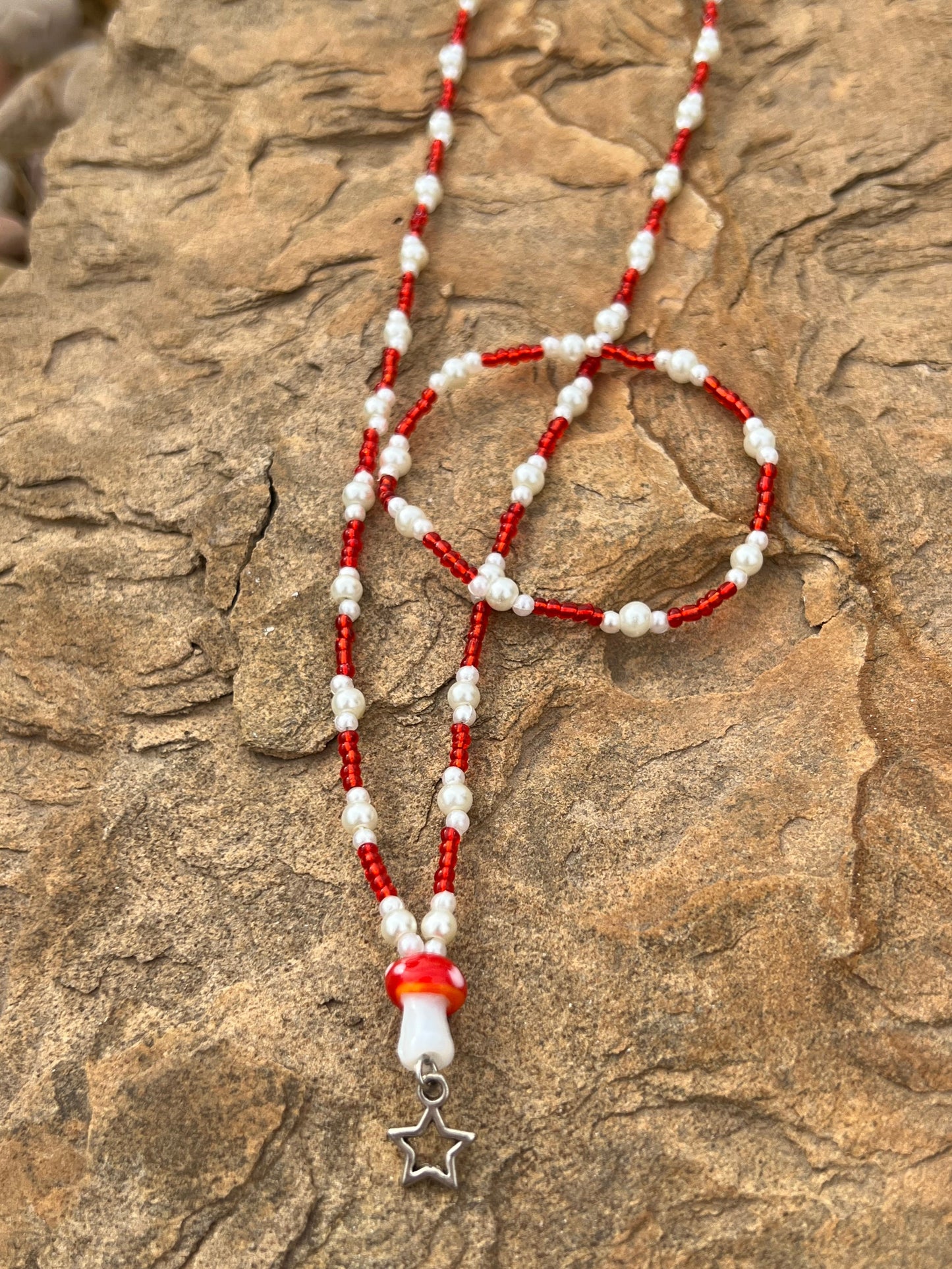Beaded Mushroom Necklace & Bracelet