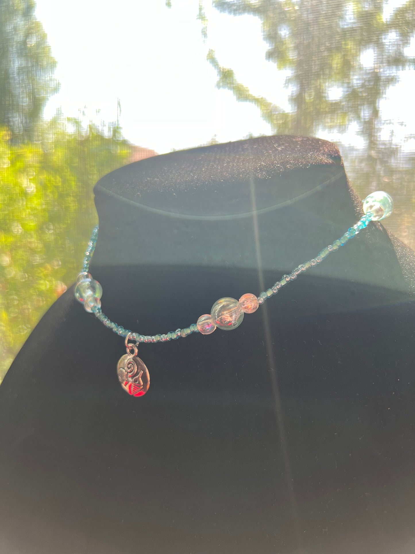 Blue Beaded Choker with Seashell Charm