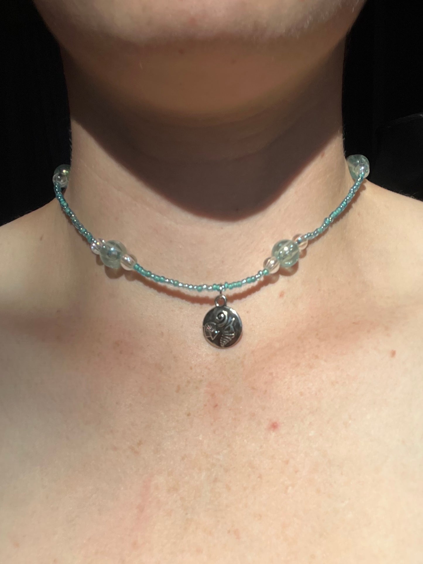 Blue Beaded Choker with Seashell Charm