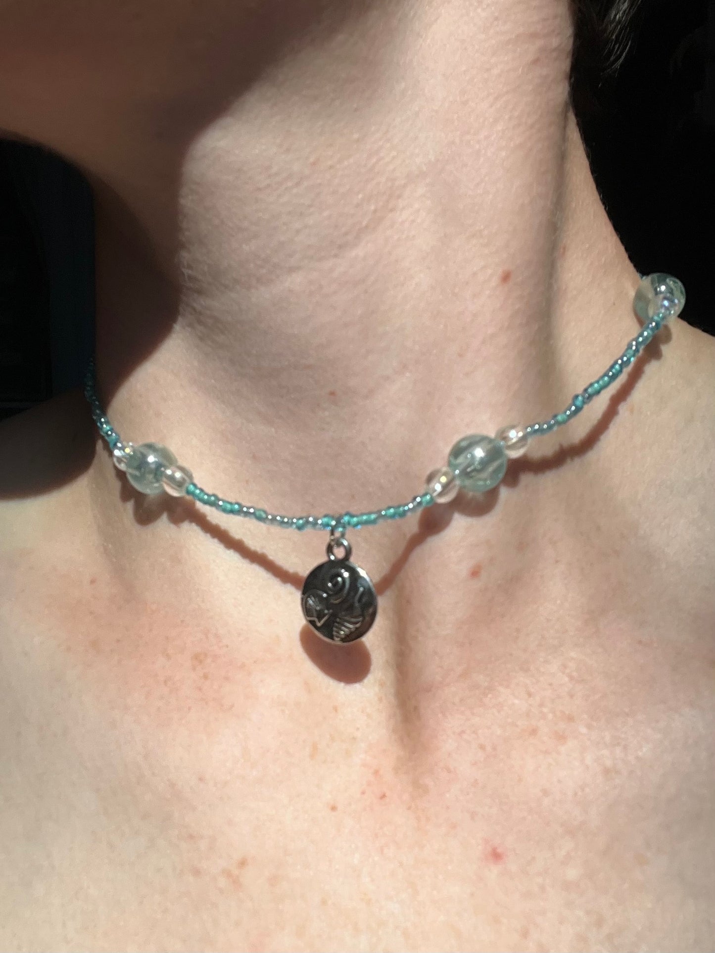 Blue Beaded Choker with Seashell Charm