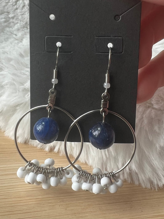 Elegant Blue & White Hoop Earrings