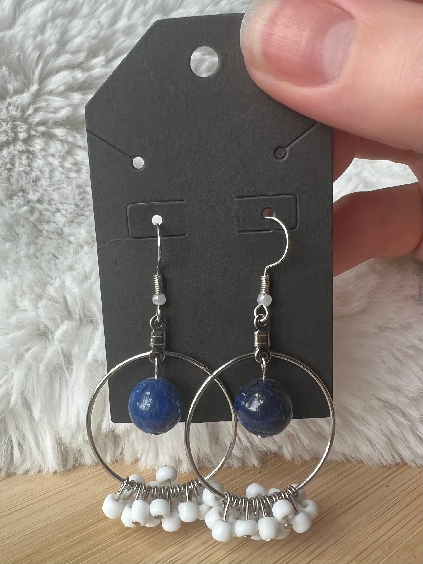 Elegant Blue & White Hoop Earrings