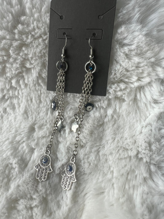 Long Evil Eye Dangle Earrings