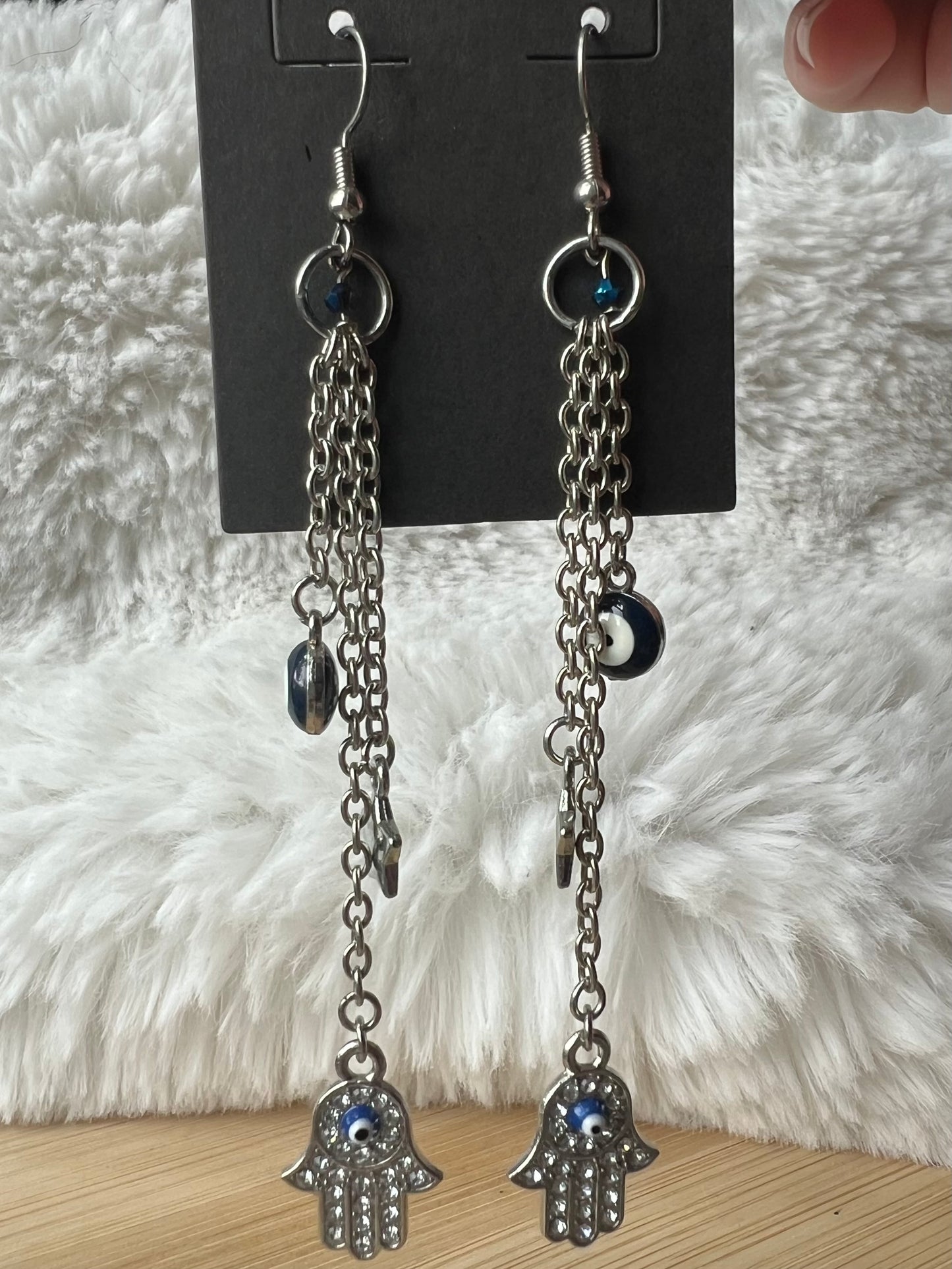Long Evil Eye Dangle Earrings